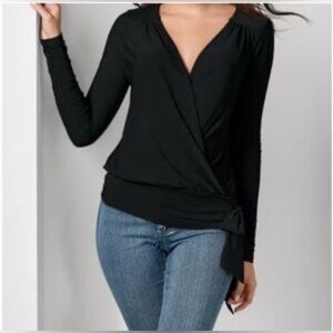 VENUS Black Long Sleeve Wrap Blouse